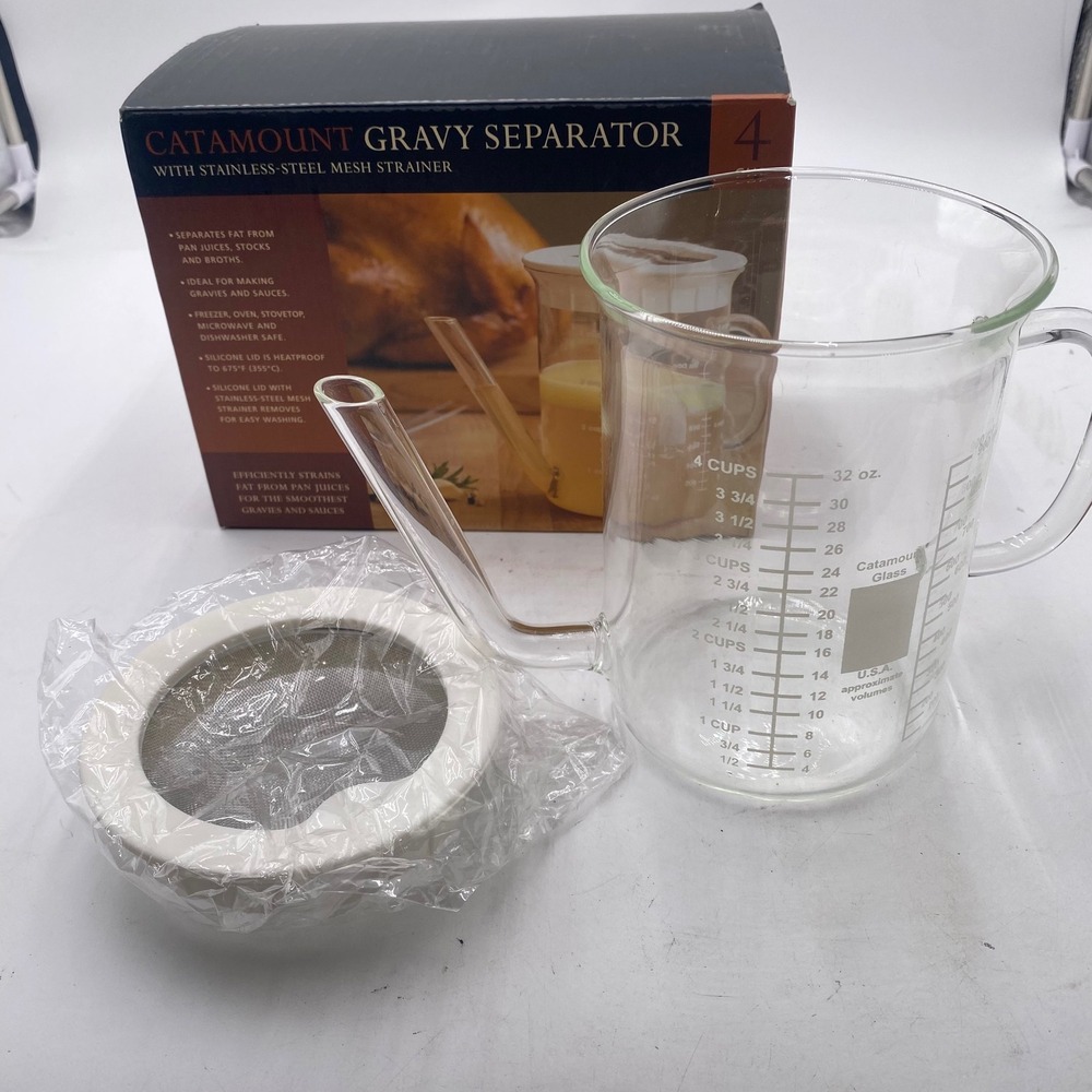 Catamount Glass Gravy Separator 4 Cup 32oz Clear Borosilicate Stovetop Safe NEW